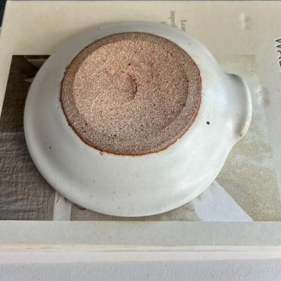 Handmade Art Pottery Ceramic Spoon Rest Plate 5.75" Hand Painted Blue Flowers - Picture 8 of 9